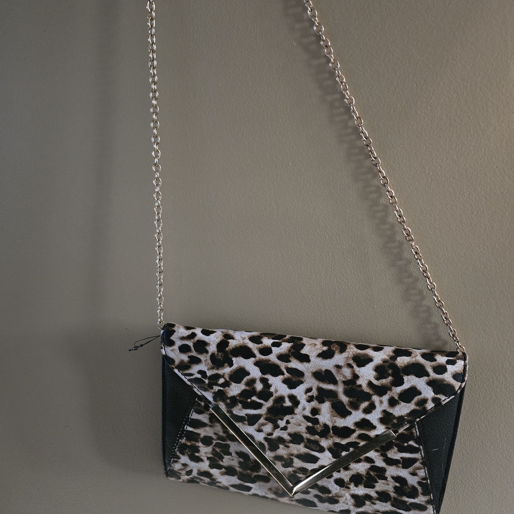 Leopard Print Envelope Clutch with Chain Strap